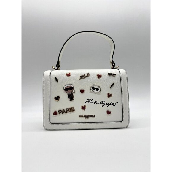 KARL LAGERFELD Simone leather flap top handle small satchel (no long strap)WHITE - Picture 12 of 12